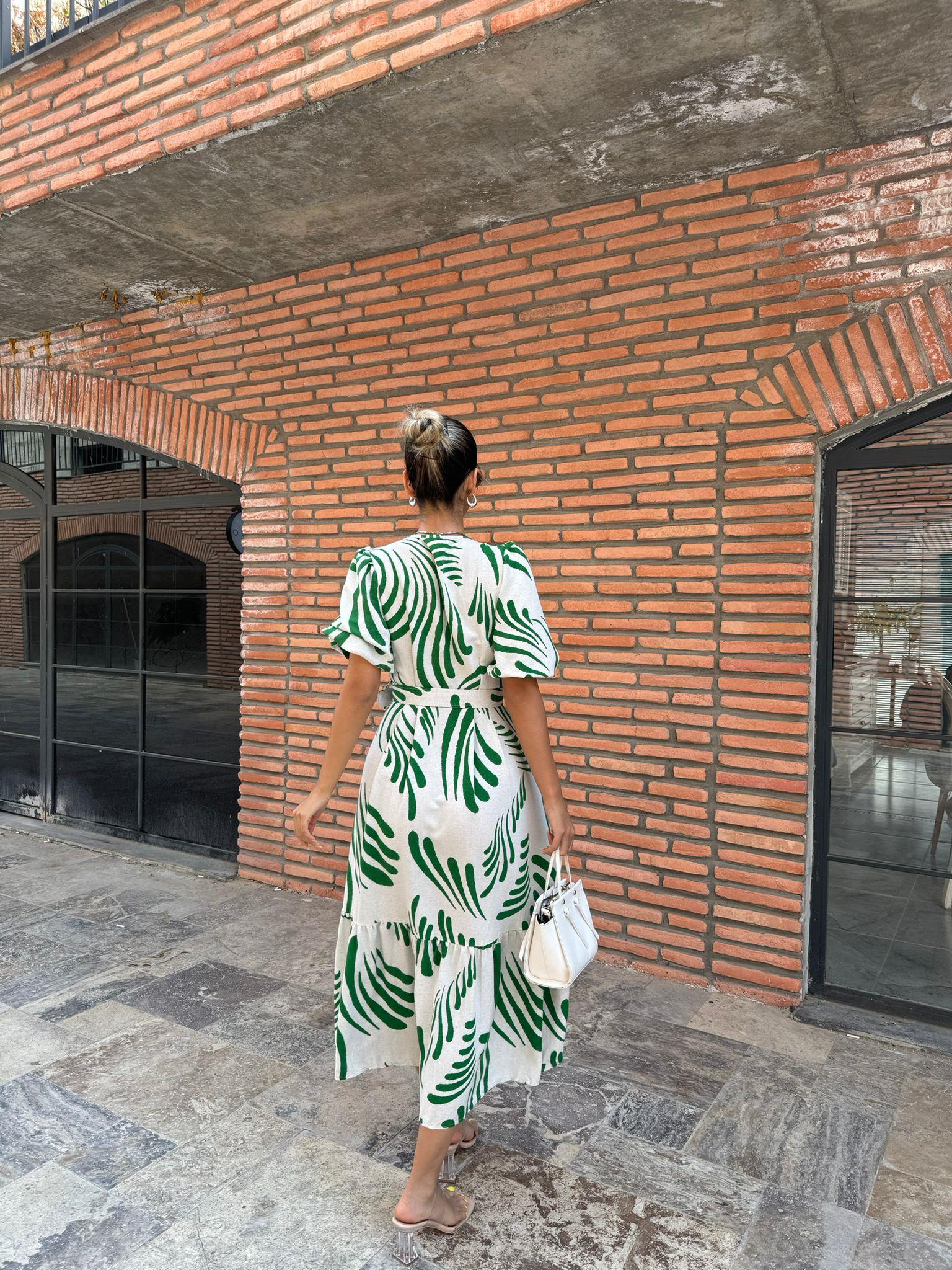 Diela Yeşil Keten Elbise 070621164