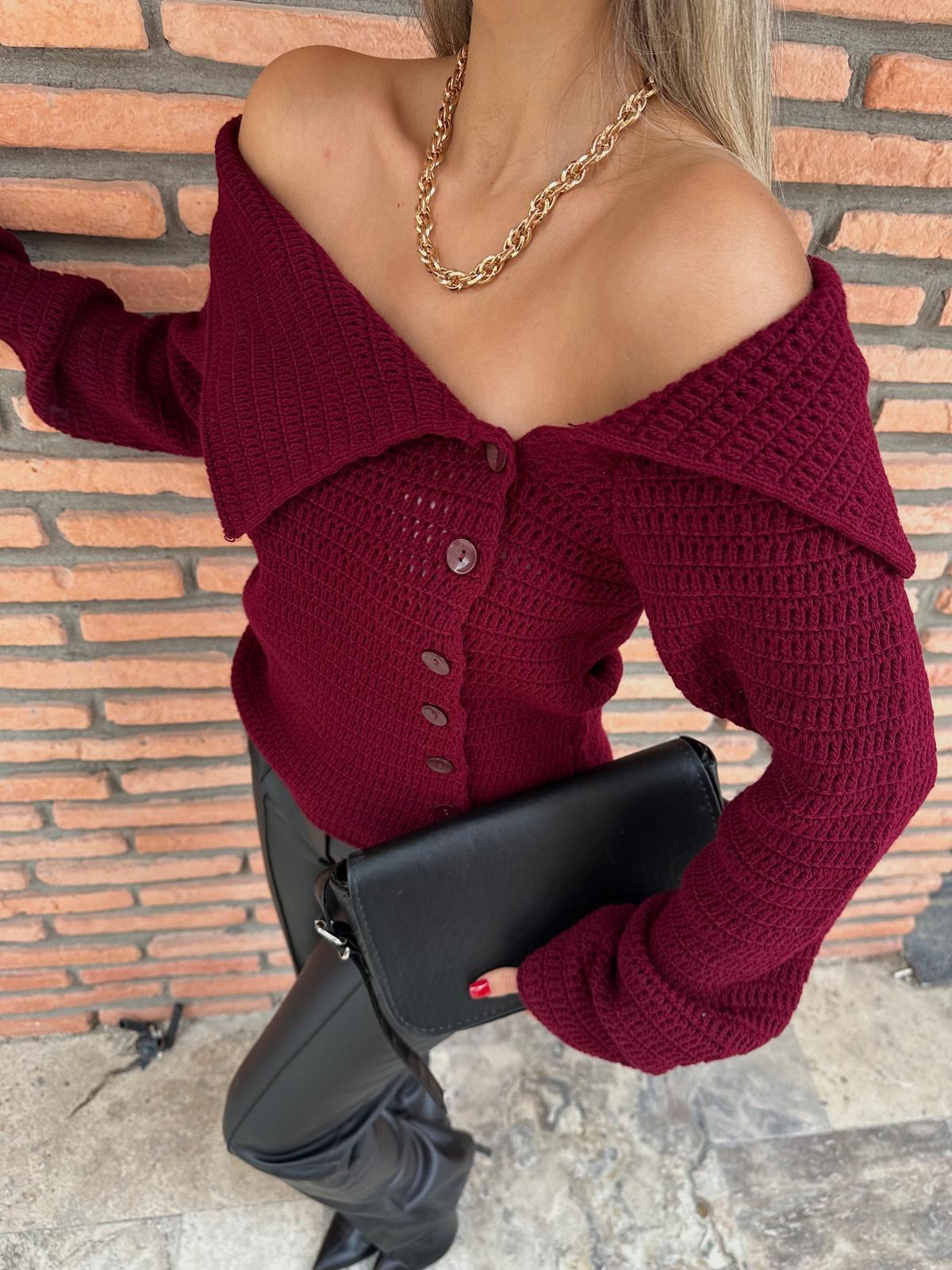 Dökük Yaka Triko Bluz Bordo kzk1028rvd