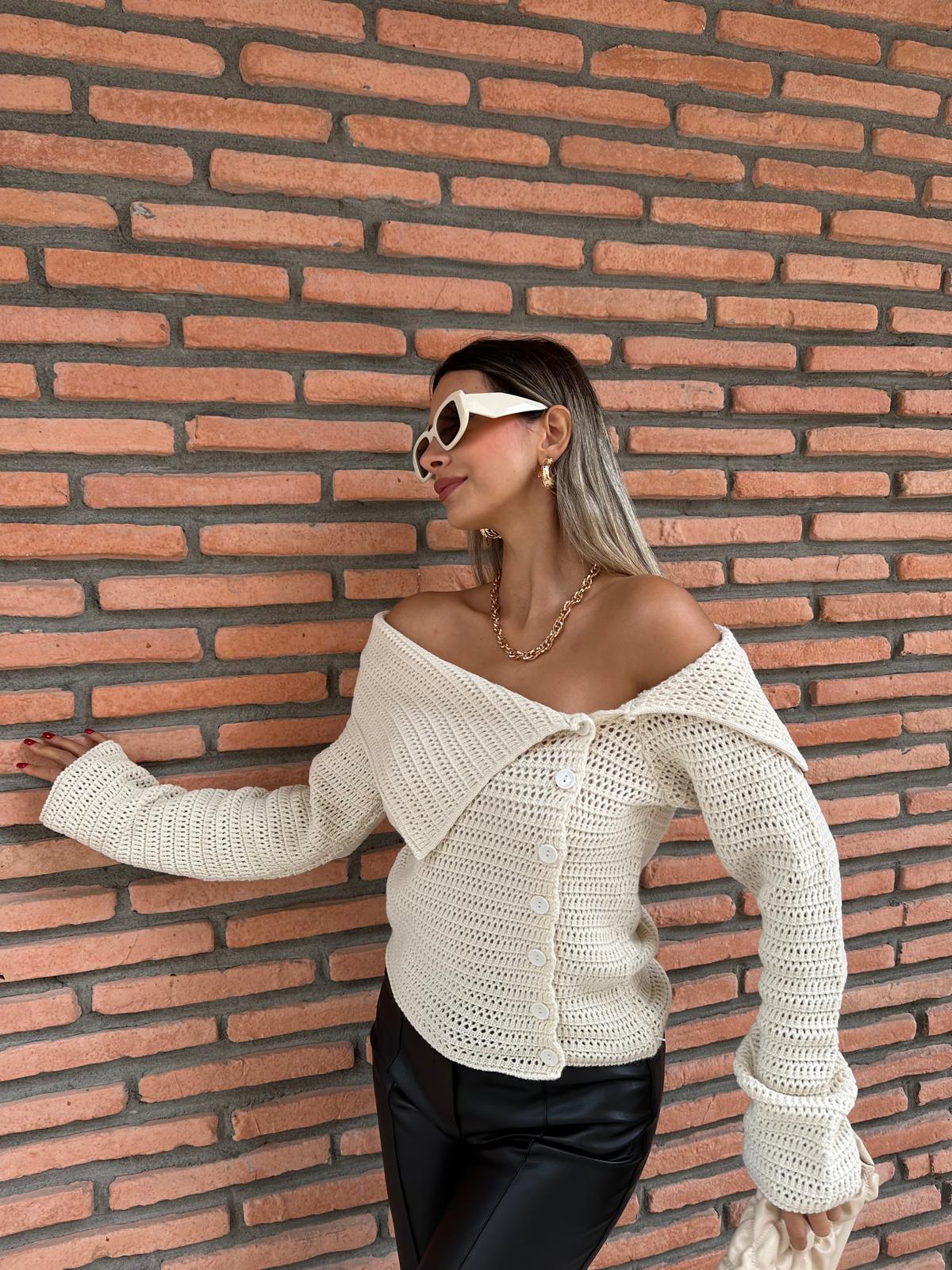 Dökük Yaka Triko Bluz Krem kzk1028rvd