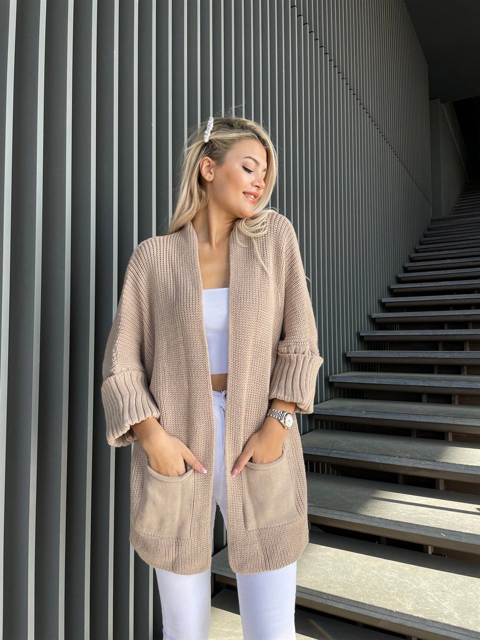 Duble Kol Camel Hırka