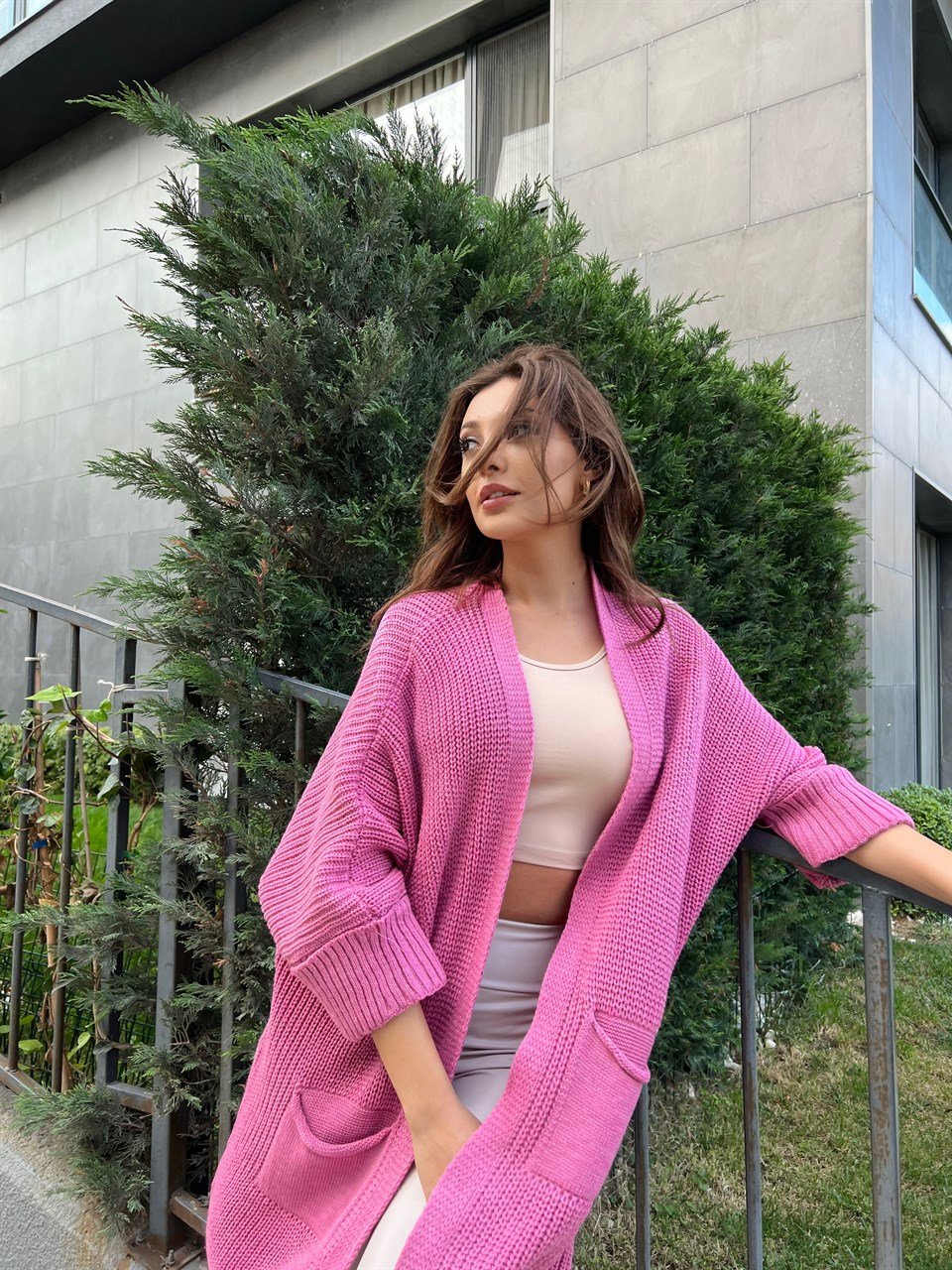 Duble Kol Pembe Hırka