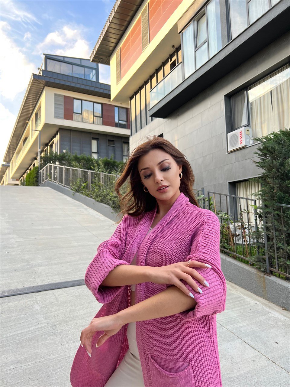 Duble Kol Pembe Hırka