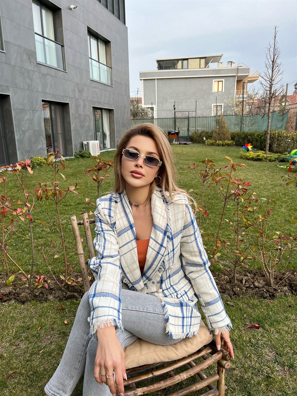 Ekose Mavi Tuvid Ceket