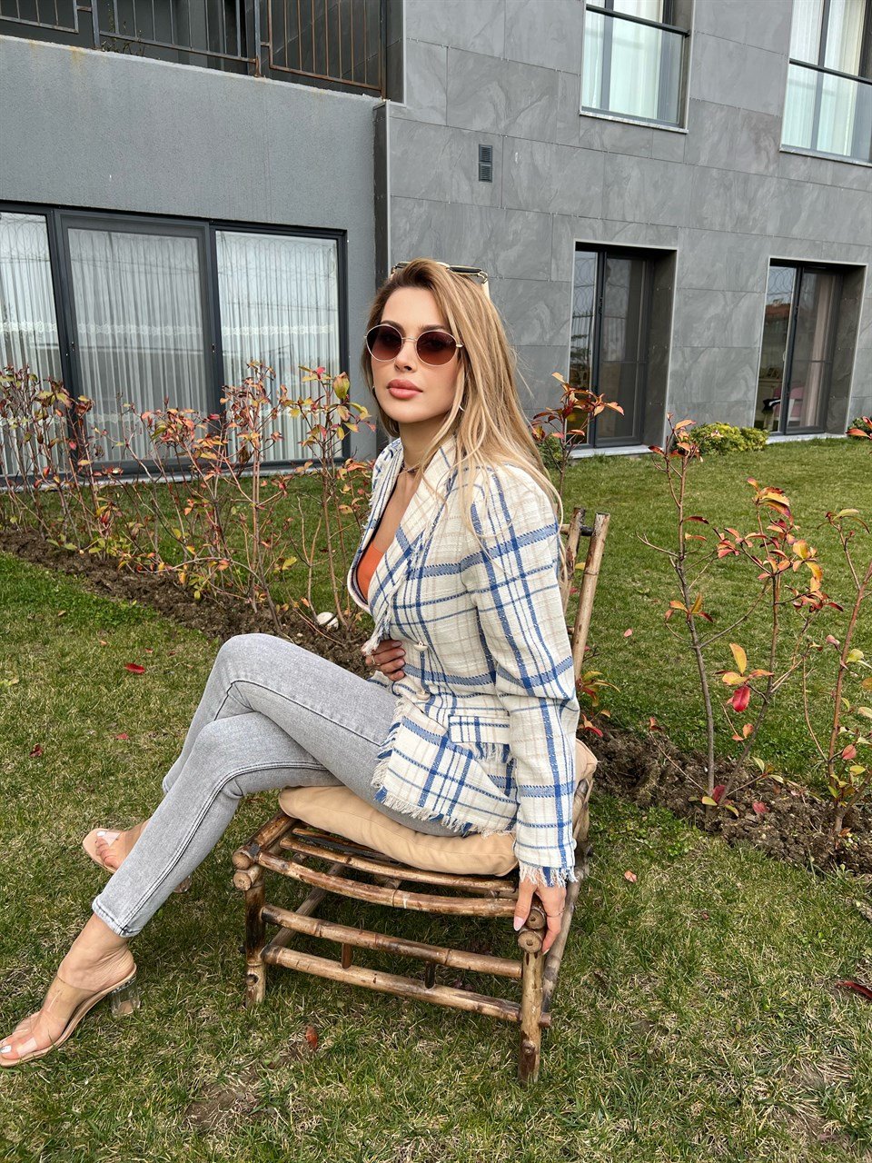 Ekose Mavi Tuvid Ceket