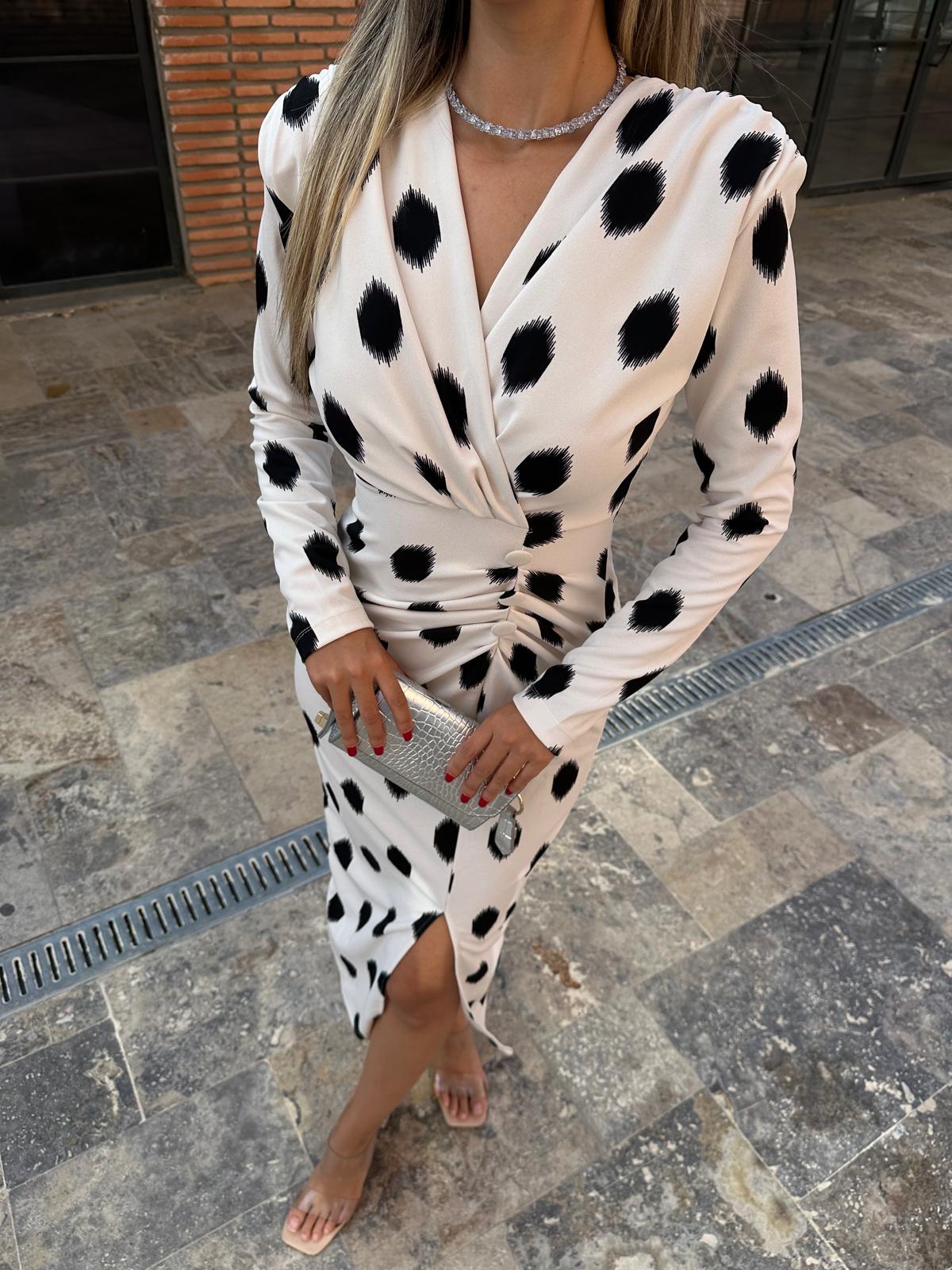 Eleni Uzun Kol Beyaz Crep Kalem Elbise  elb1059ny