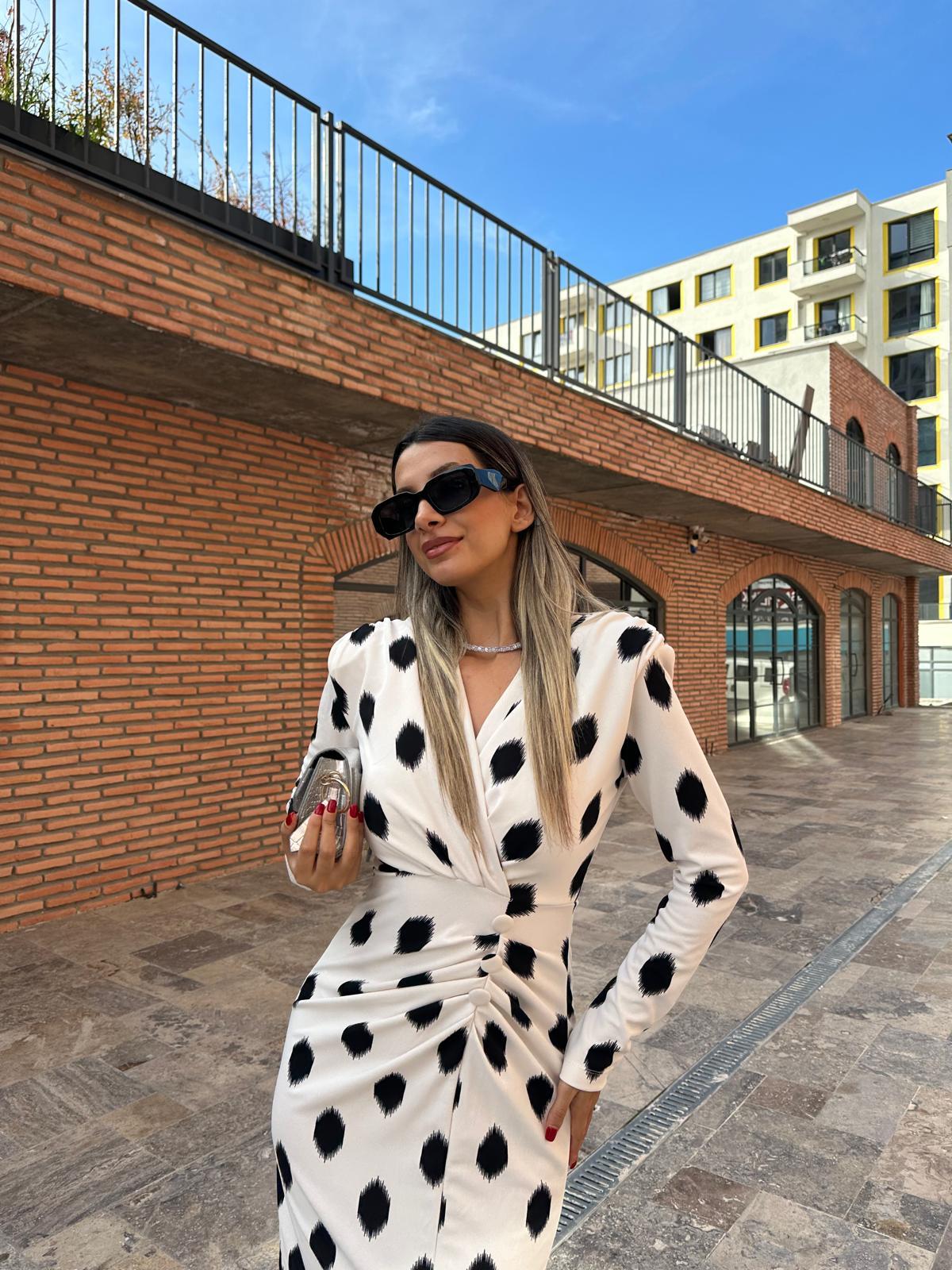 Eleni Uzun Kol Beyaz Crep Kalem Elbise  elb1059ny