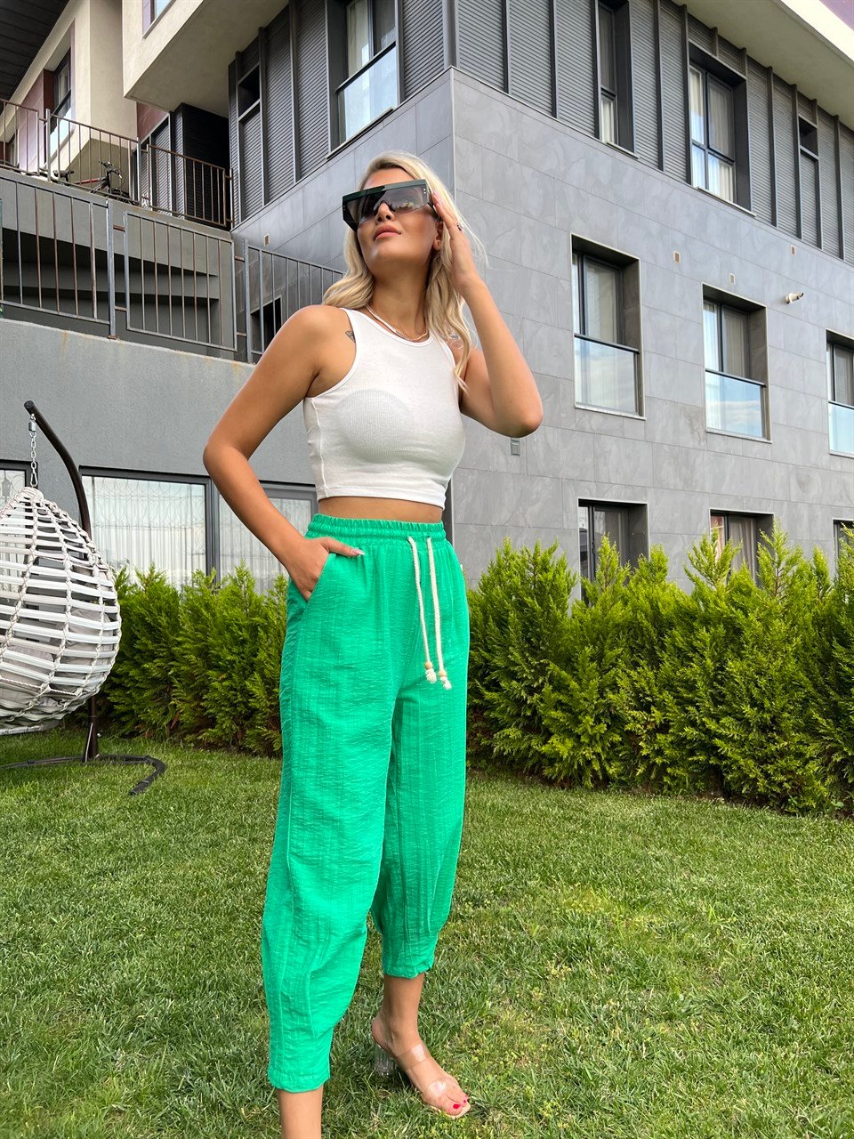 Emma Paça Pilili Yeşil Pantolon