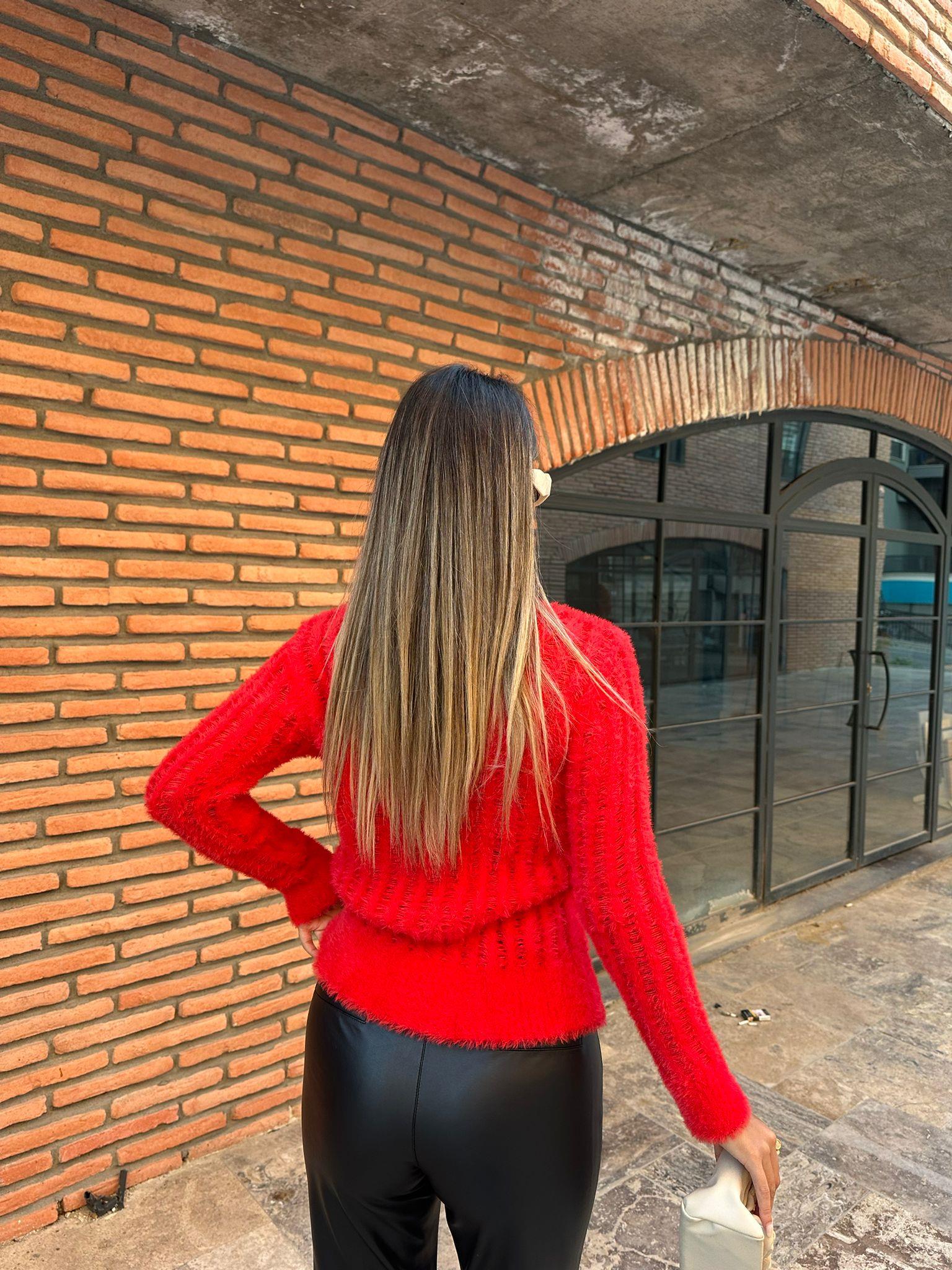 Estela Kırmızı Triko Kazak kzk1021bndt