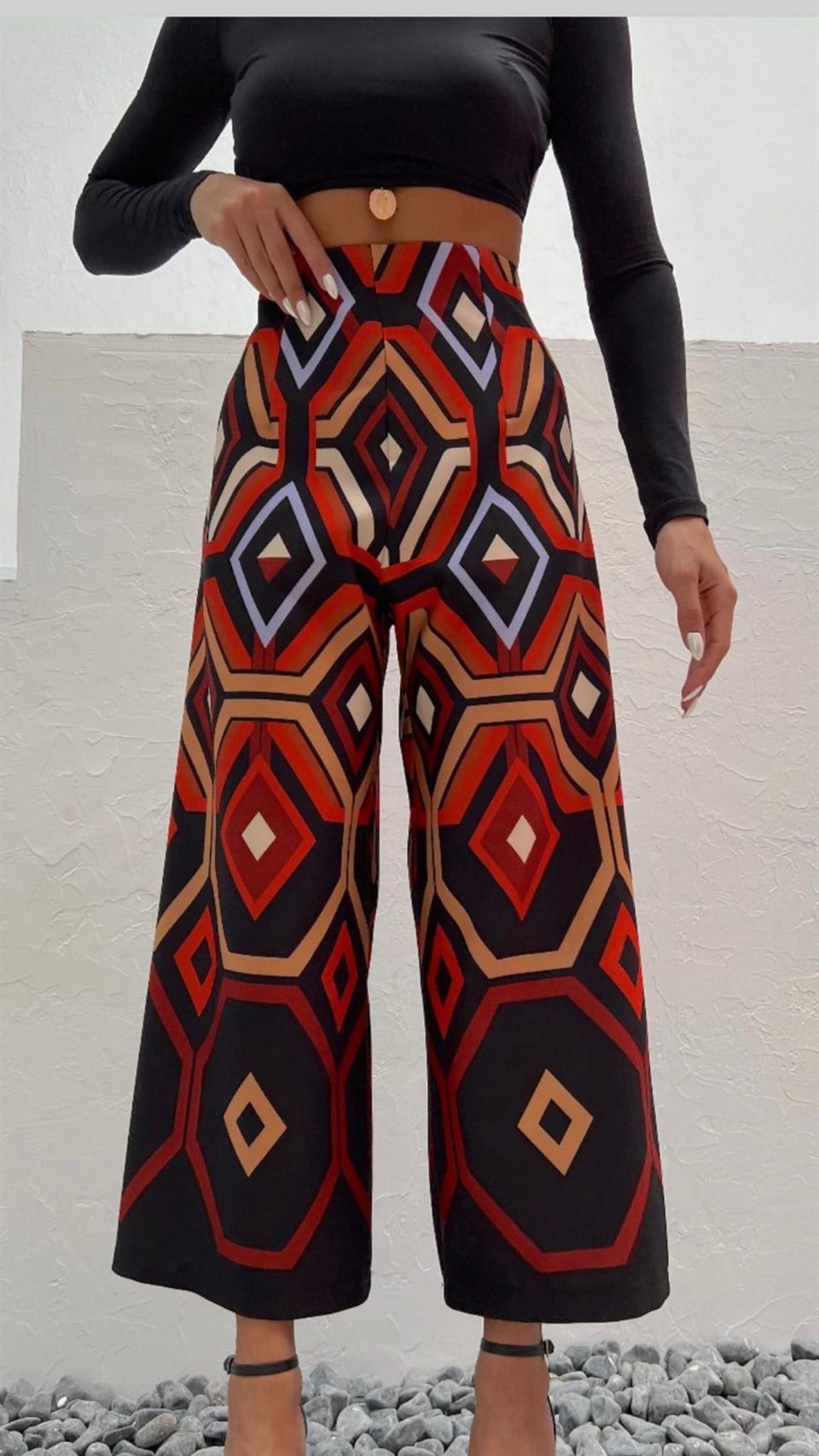 Etnik Desen Bol Paça Bel Lastikli Marka Modeli Pantolon