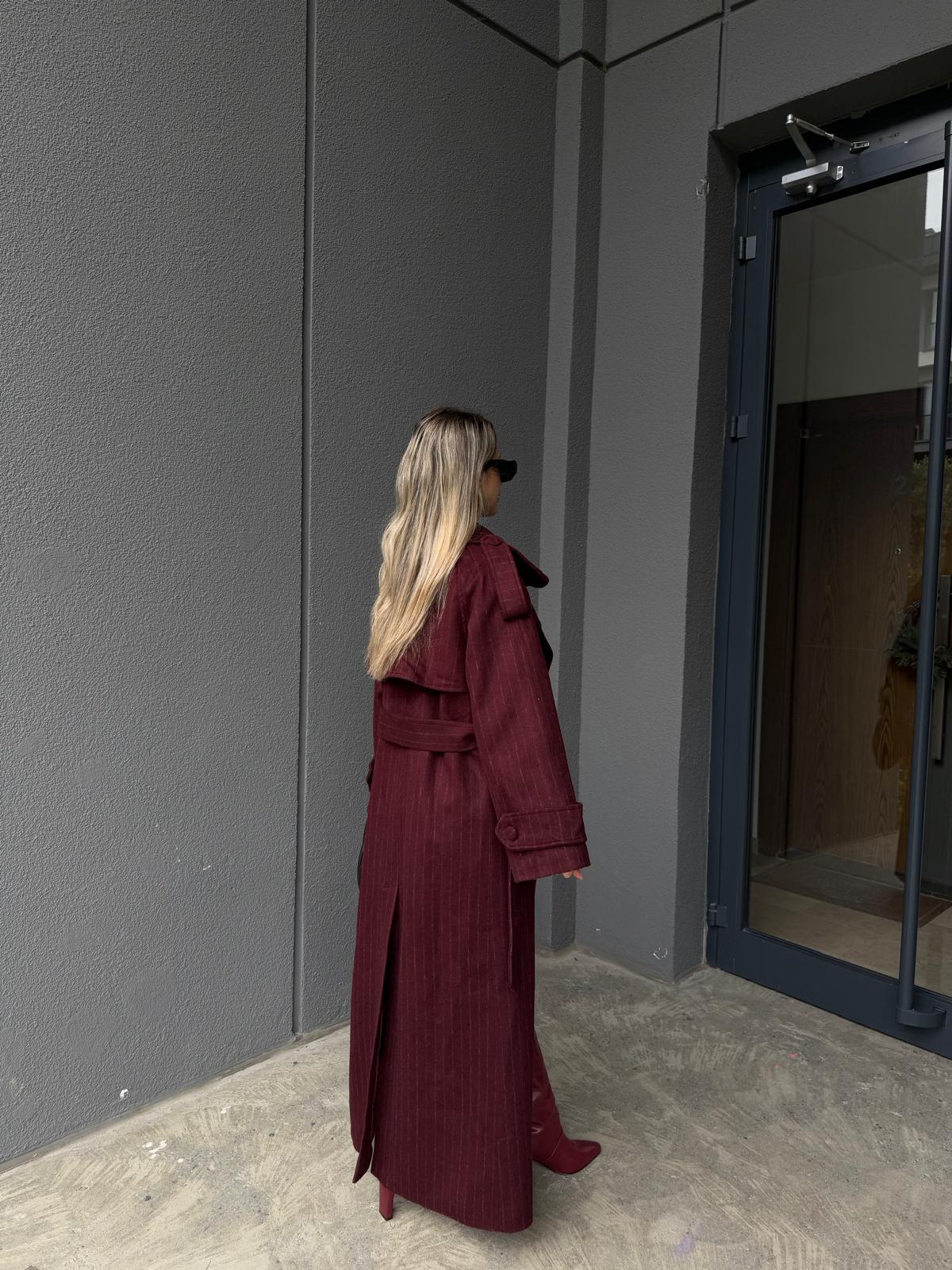 Fera Omuz v Kol Bantlı Premium Bordo Kaşe Kaban kbn2168htfsn