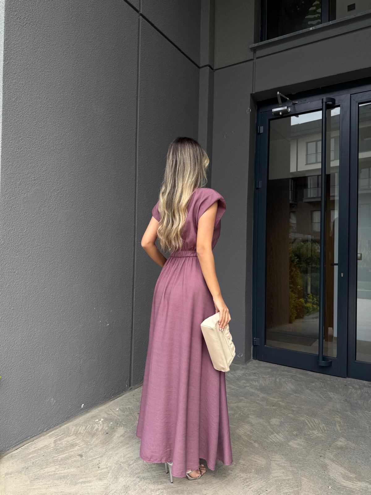 Fermuarlı Vatkalı Maxi Elbise Gül Kurusuyelb3013ny