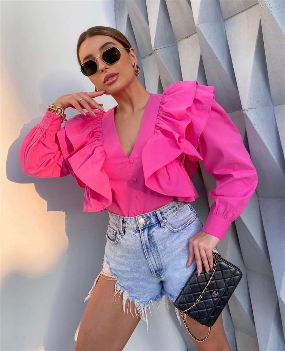 Fırfır Pembe Bluz