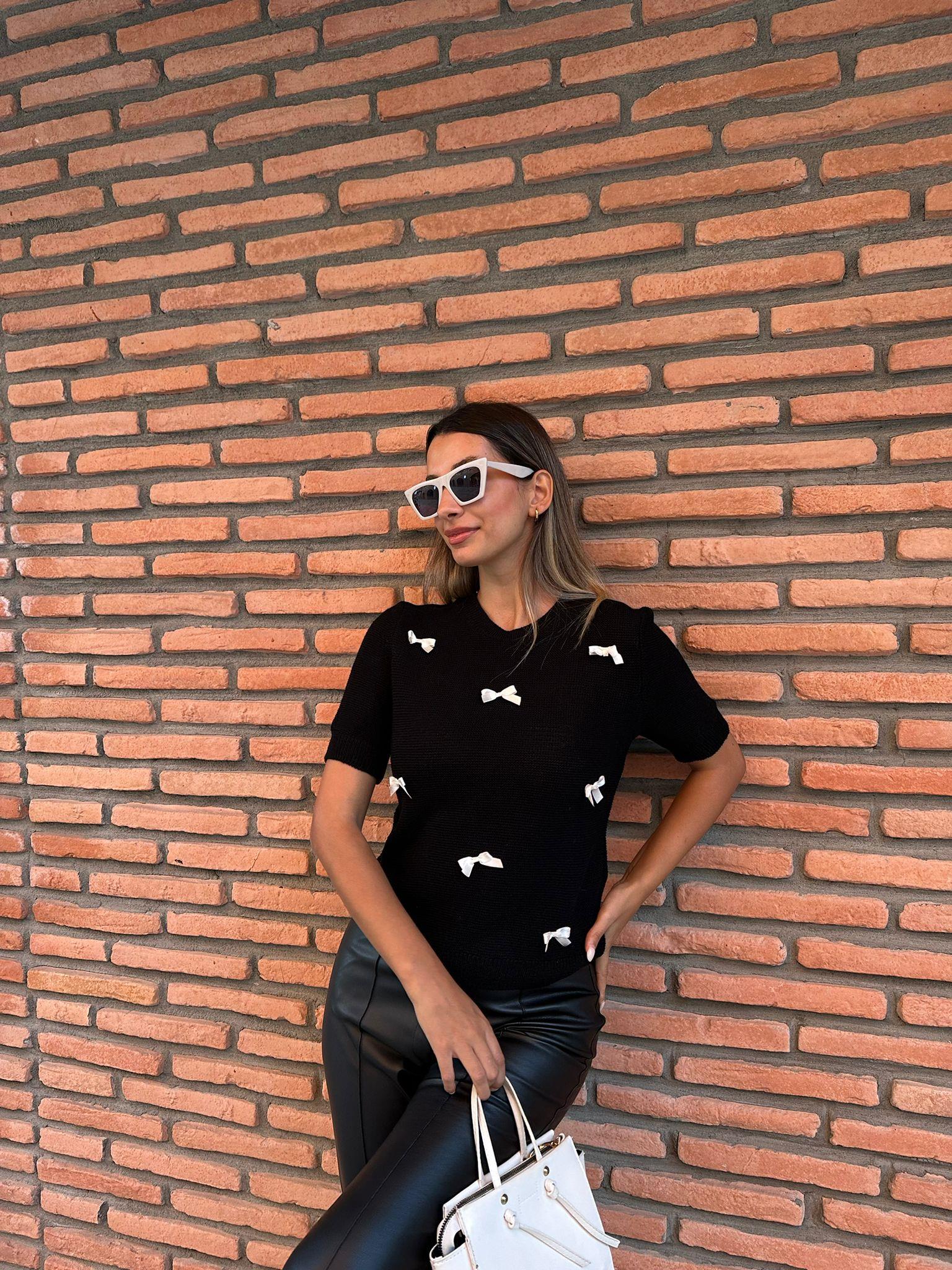 Fiyonlu Siyah Triko Bluz  hrk1017qstyl