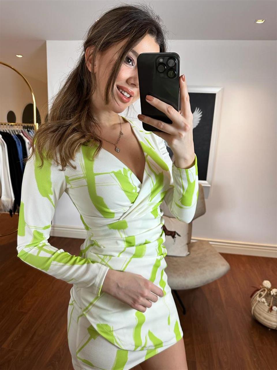 Florine Drapeli Elbise Açık Yeşil 2403102