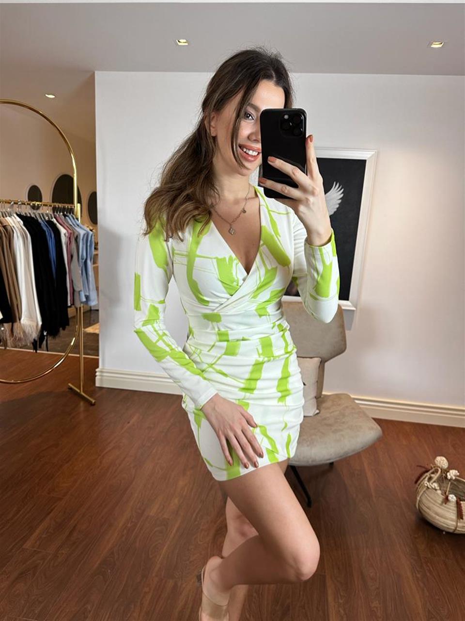 Florine Drapeli Elbise Açık Yeşil 2403102