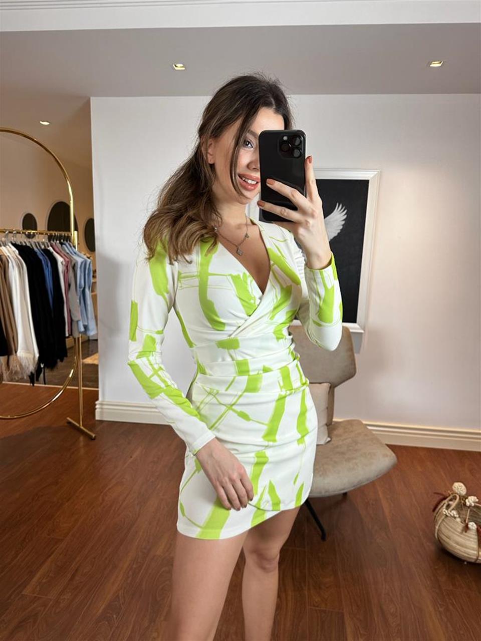 Florine Drapeli Elbise Açık Yeşil 2403102