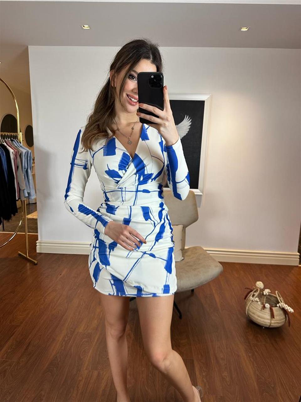 Florine Drapeli Elbise Mavi 2403103