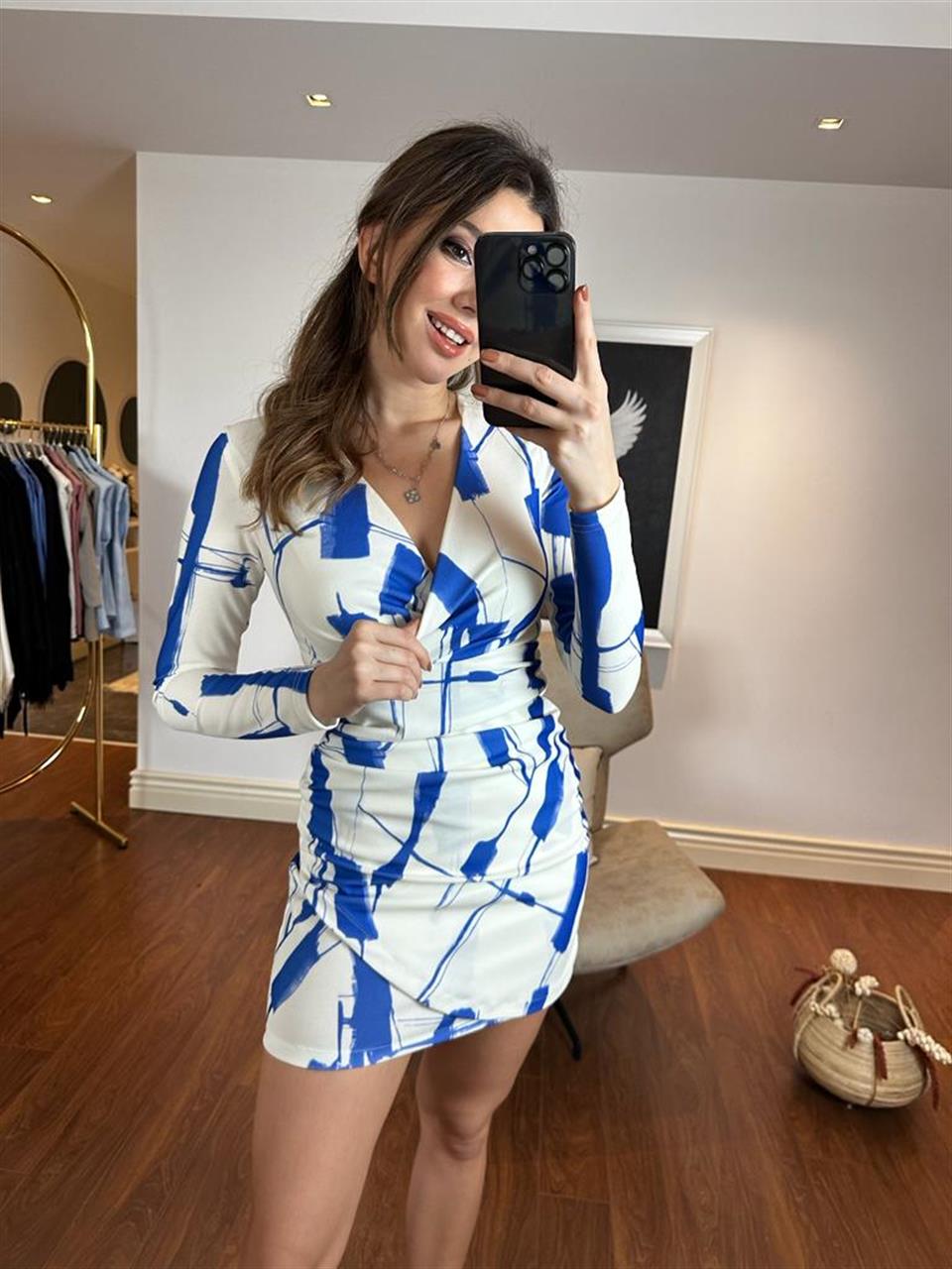 Florine Drapeli Elbise Mavi 2403103