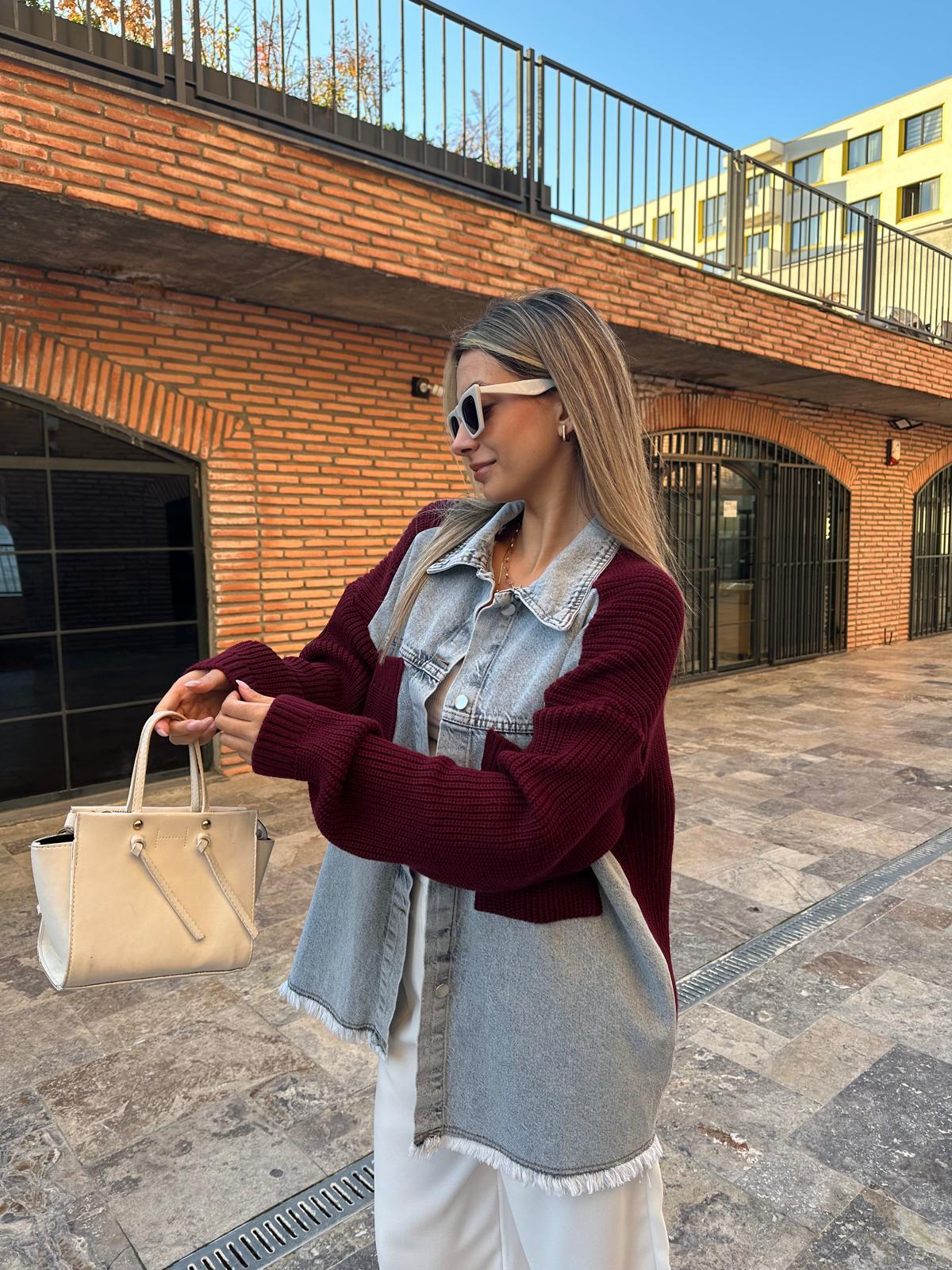 Fobu Triko Garnili  Hırka Bordo 070621219