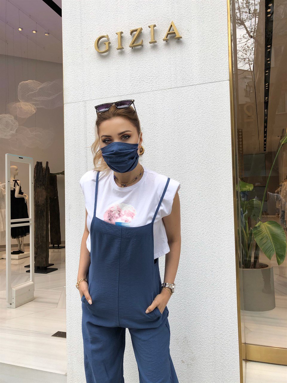 Frezya Keten Mavi İp Askı Tulum