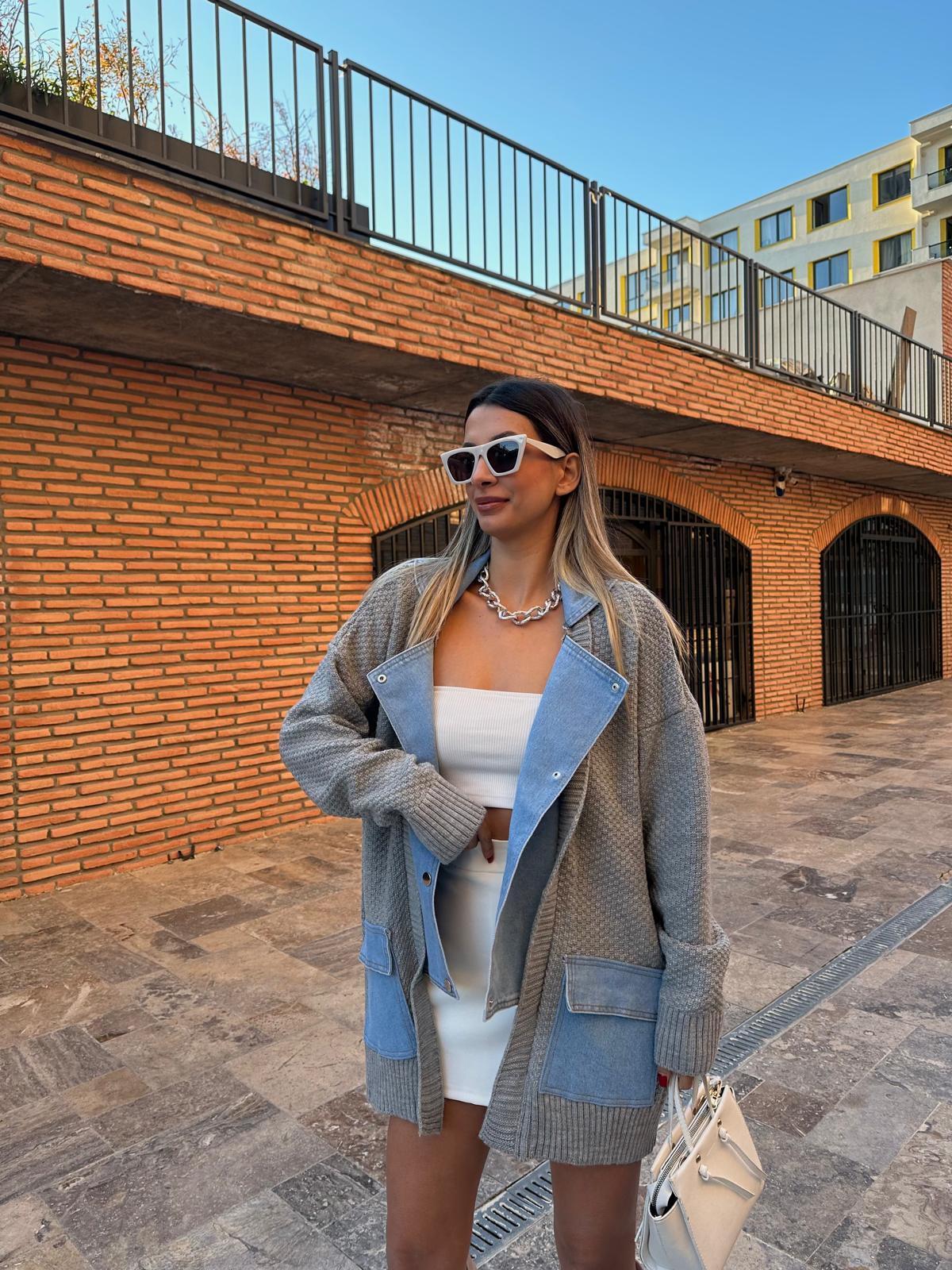 Galia Jean Garnili Hırka Gri hrk1080rvd