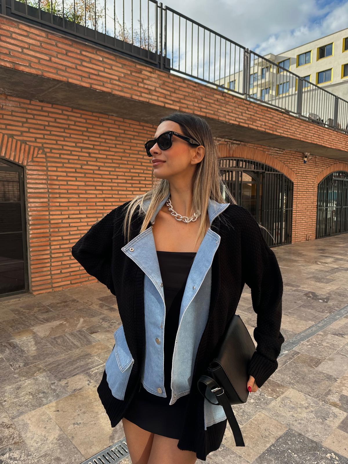 Galia Jean Garnili Hırka Siyah hrk1080rvd