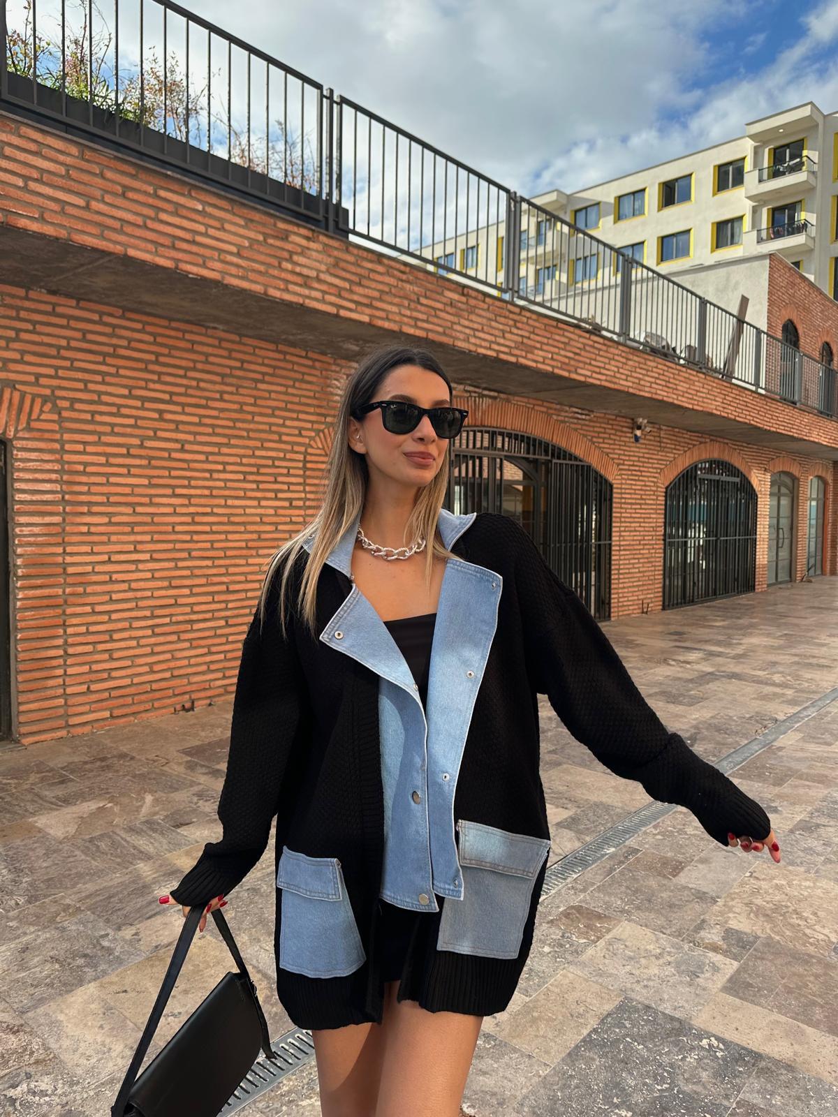 Galia Jean Garnili Hırka Siyah hrk1080rvd