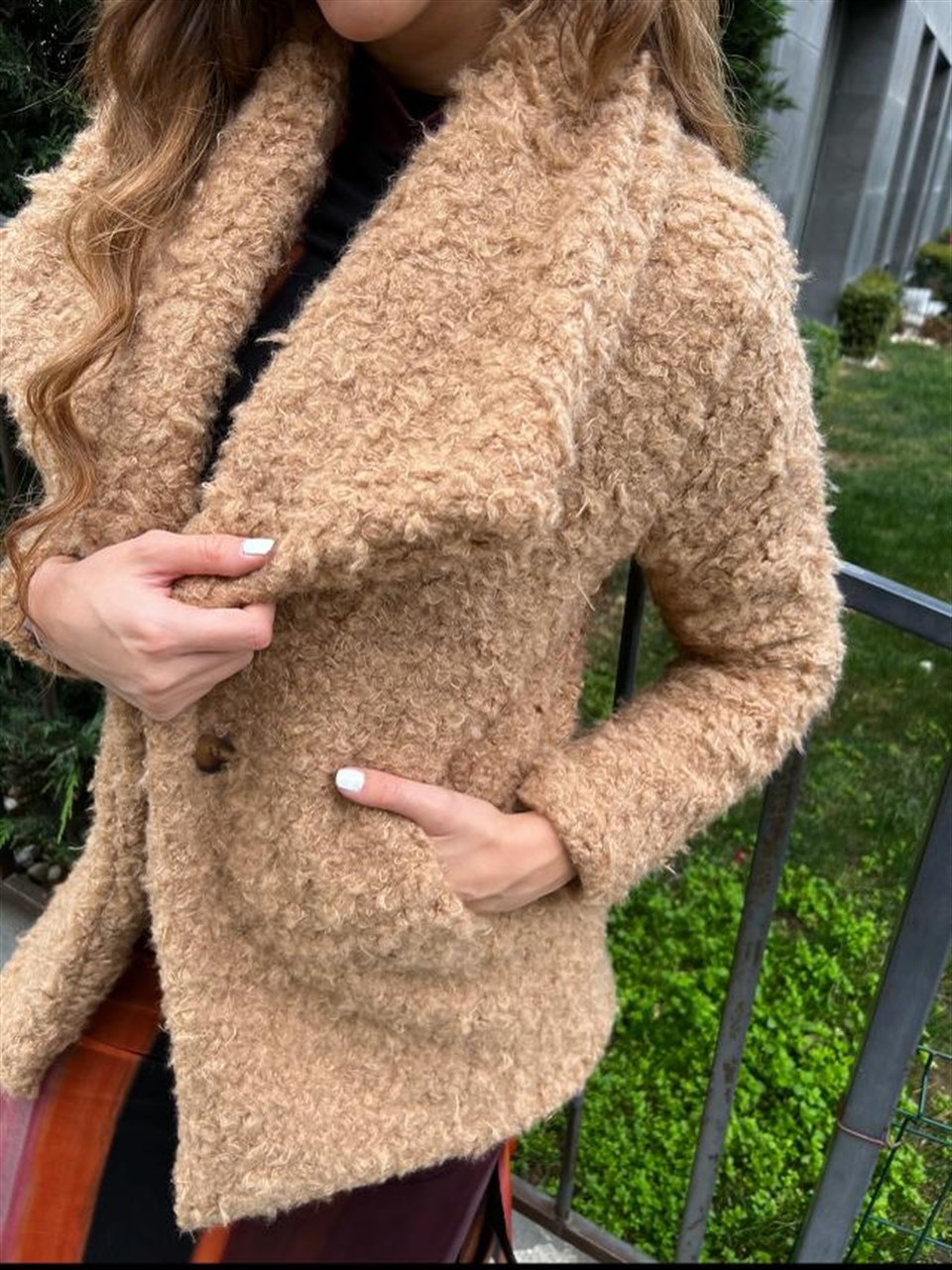 Geniş Yaka Bürümcük Camel Kaban 6398