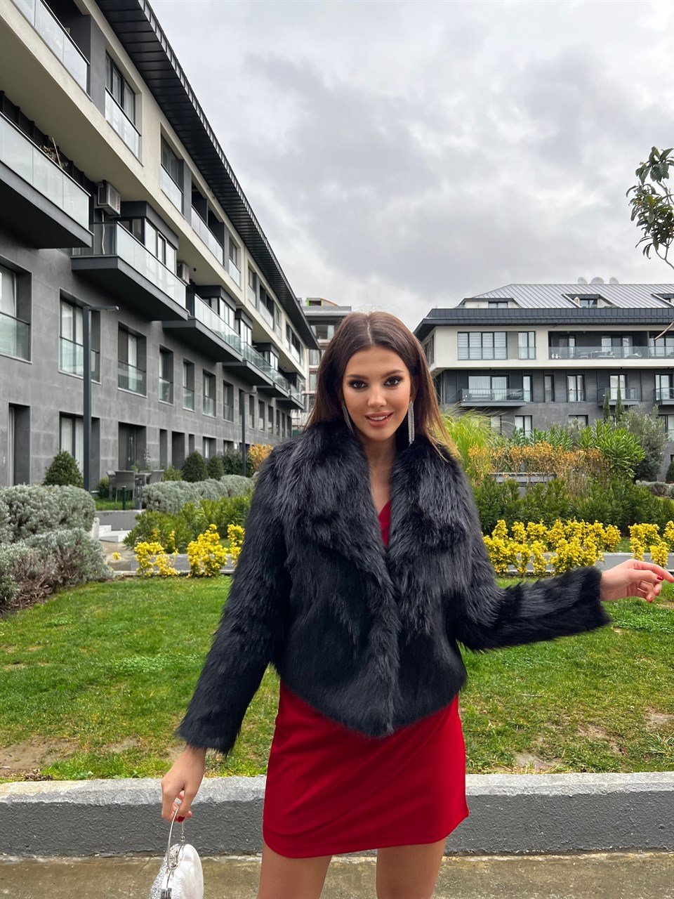 Geniş Yaka Vip Kalite Siyah Mini Kürk 1964