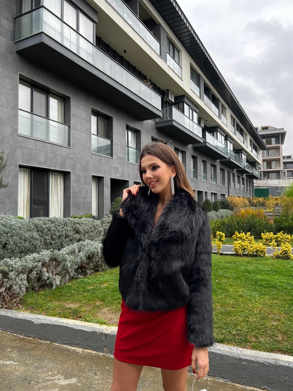 Geniş Yaka Vip Kalite Siyah Mini Kürk 1964
