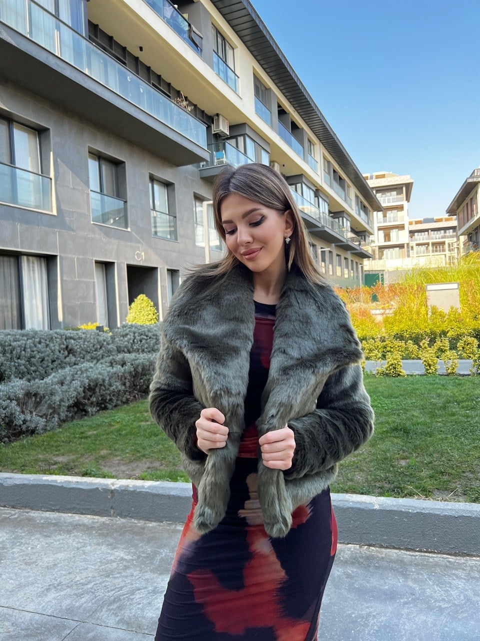 Geniş Yaka Vip Kalite Yeşil Kürk 1964