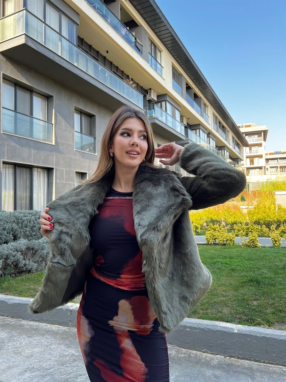 Geniş Yaka Vip Kalite Yeşil Kürk 1964