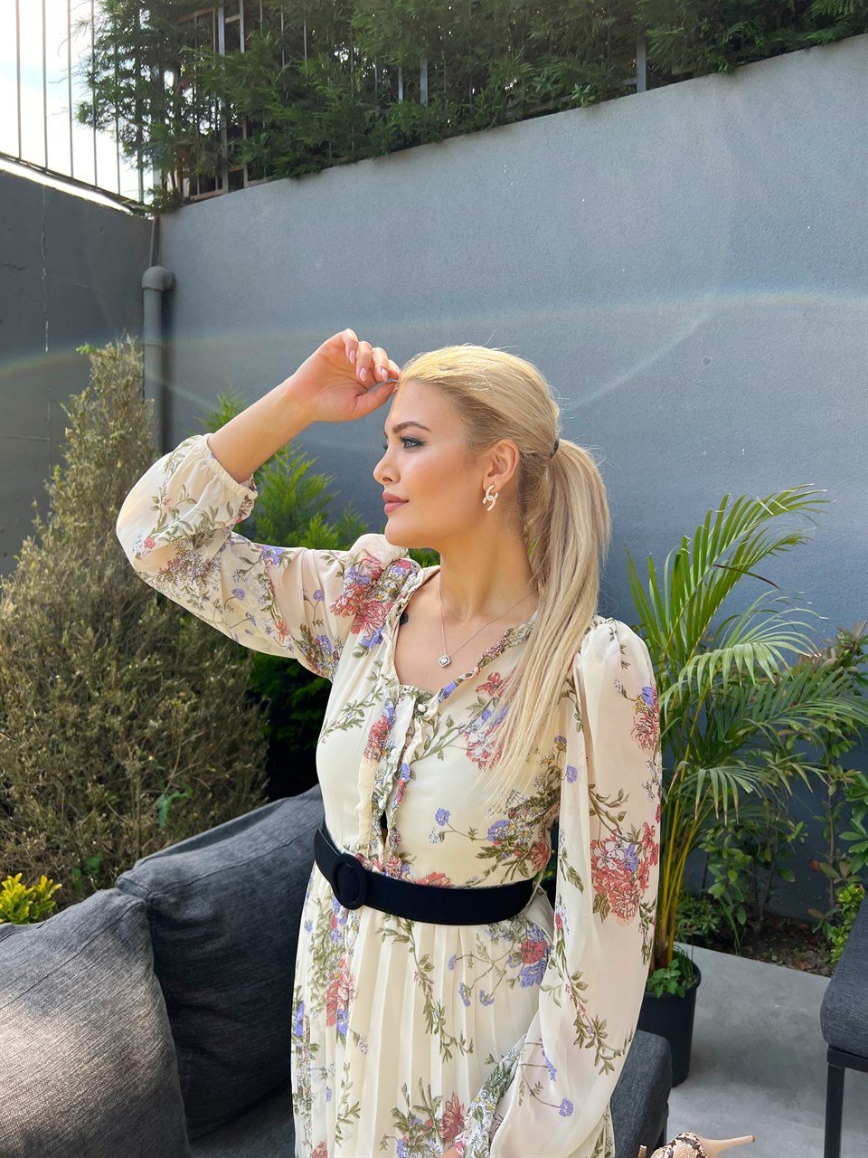Gilda Astarlı Krem Şifon Elbise