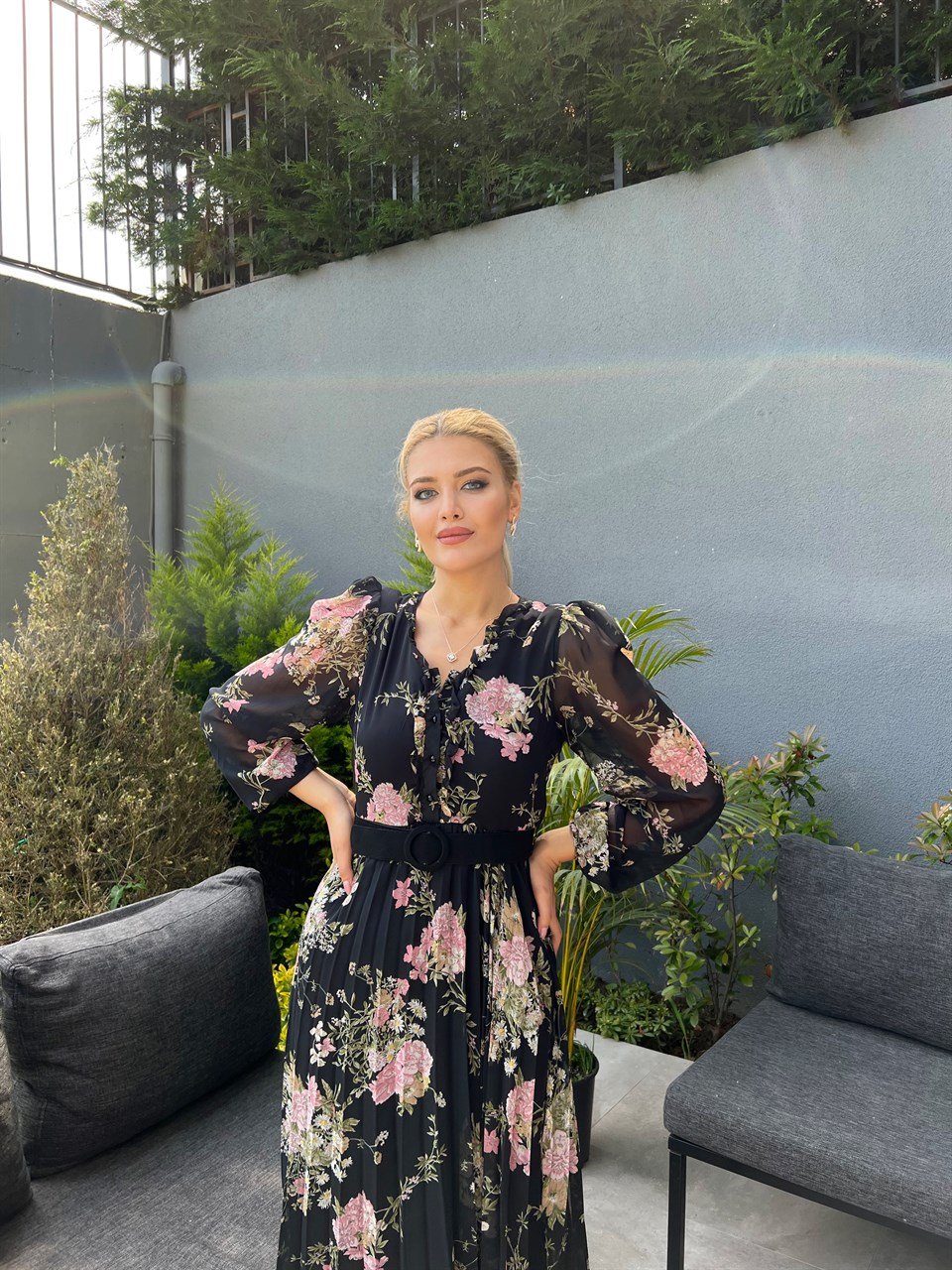Gilda Astarlı Siyah Şifon Elbise