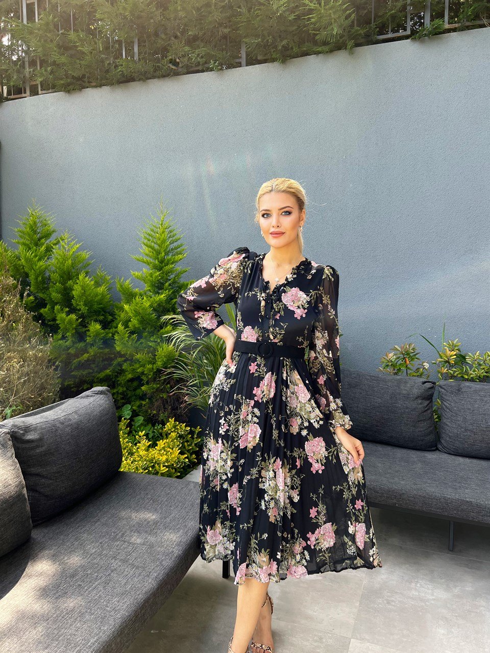 Gilda Astarlı Siyah Şifon Elbise