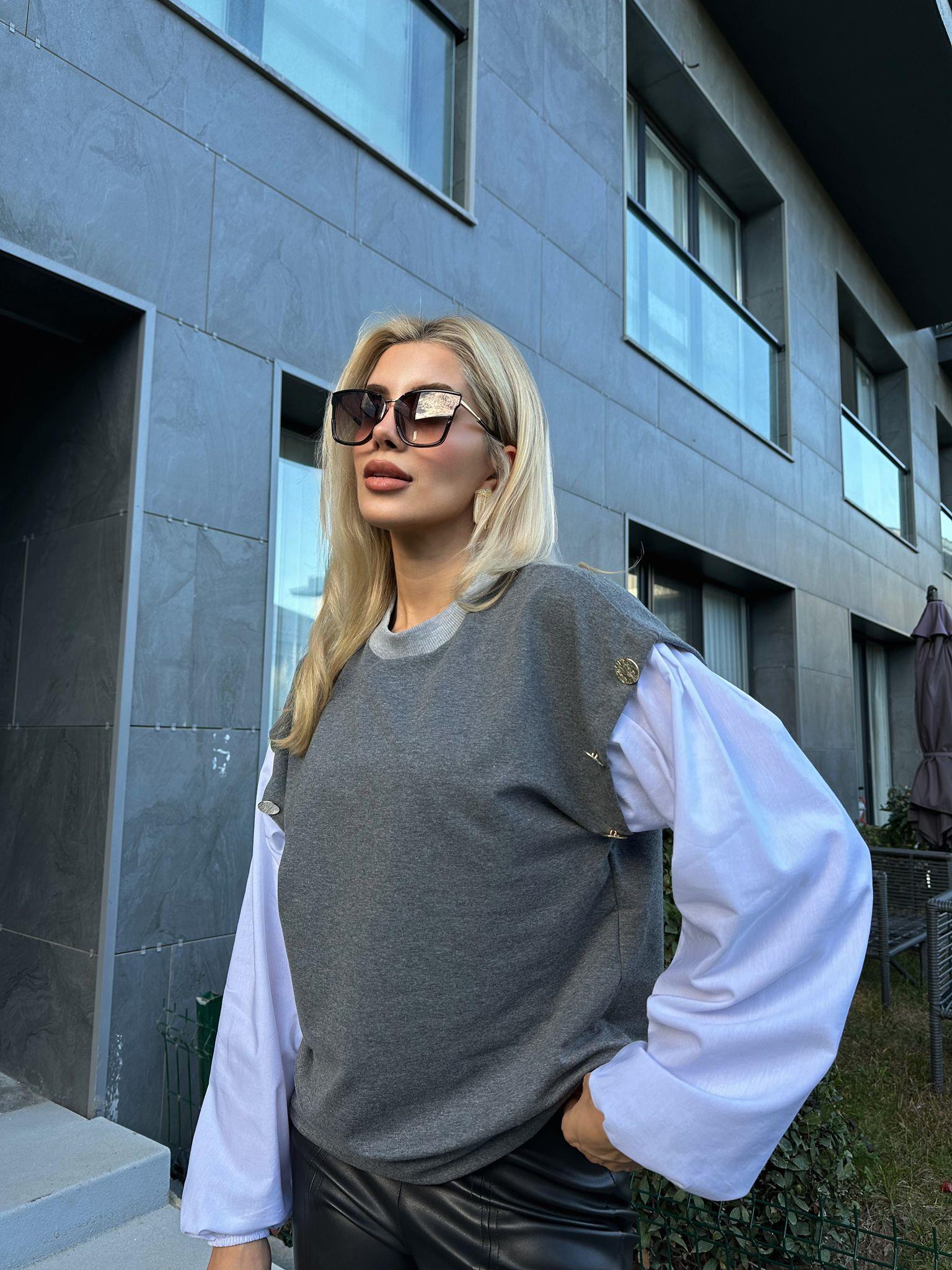 Gold Düğme Aksesuarlı Gömlek Kol Sweat 1707580
