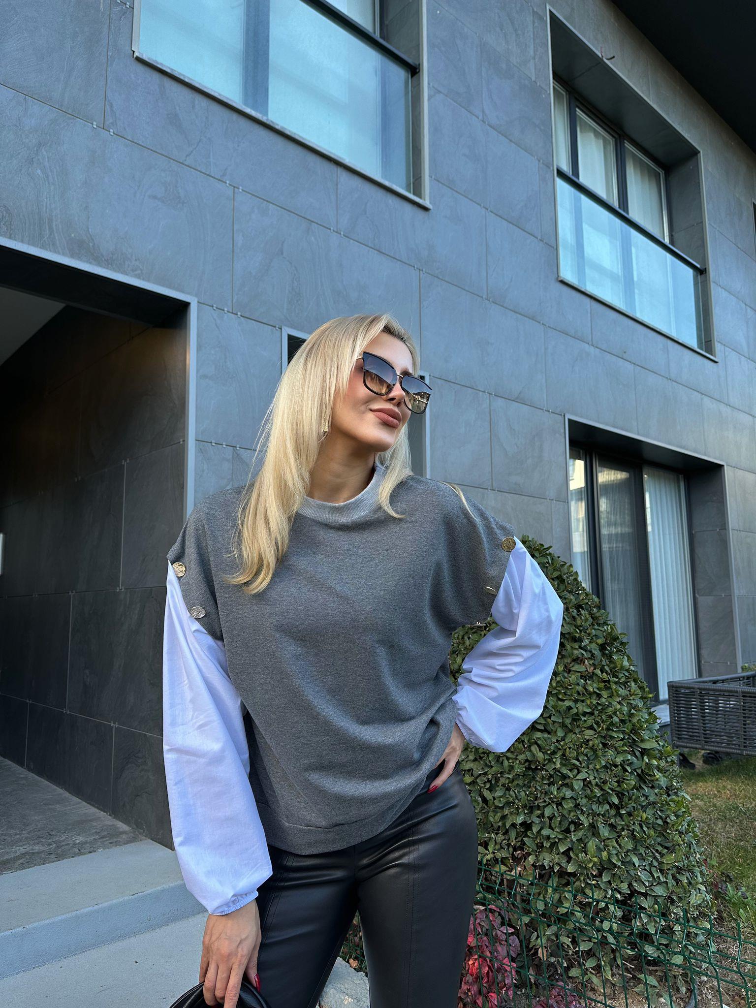 Gold Düğme Aksesuarlı Gömlek Kol Sweat 1707580