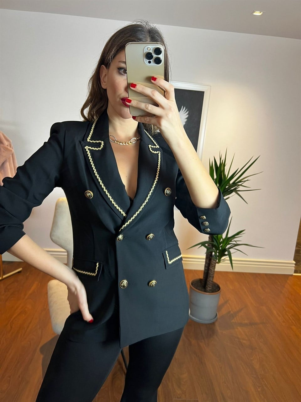 Gold Düğmeli Blazer Ceket Siyah 23K51129-001