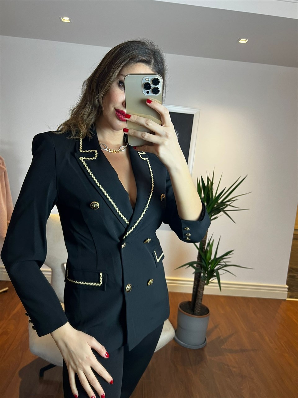 Gold Düğmeli Blazer Ceket Siyah 23K51129-001
