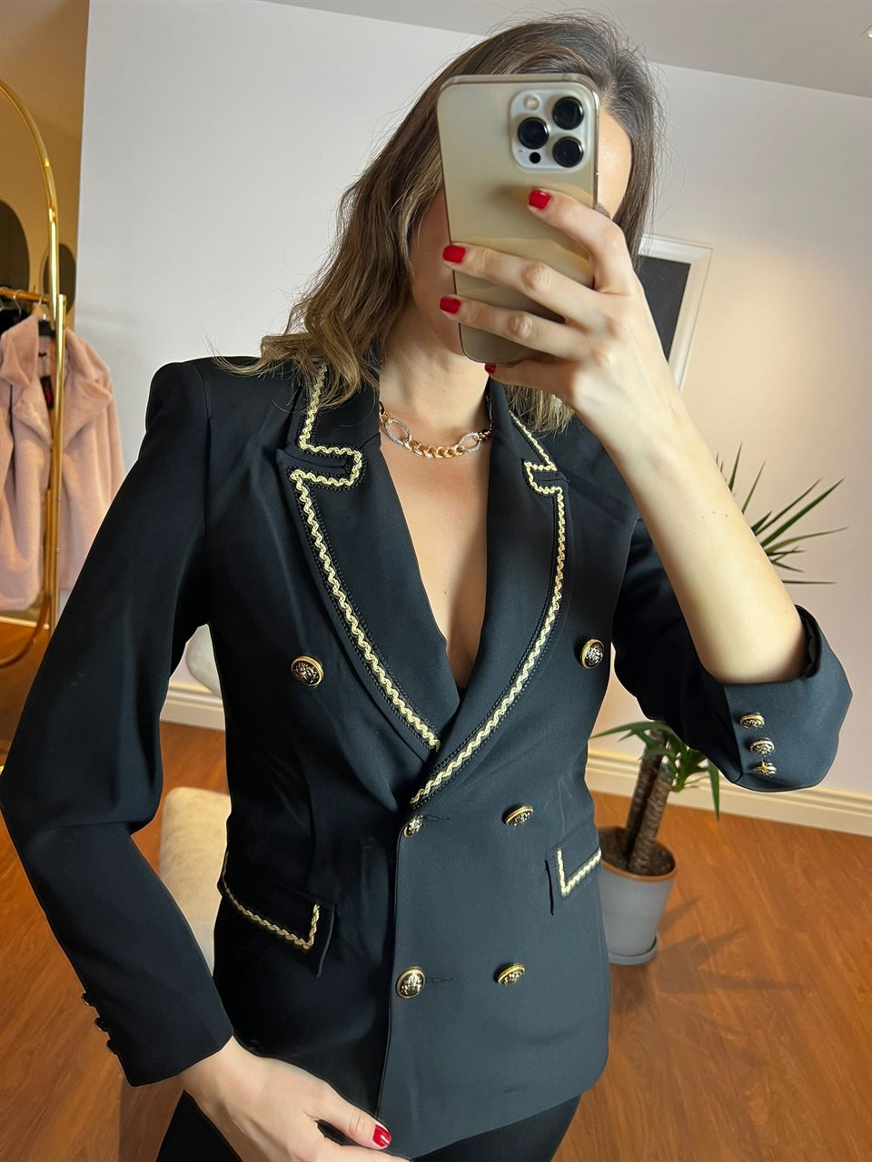 Gold Düğmeli Blazer Ceket Siyah 23K51129-001
