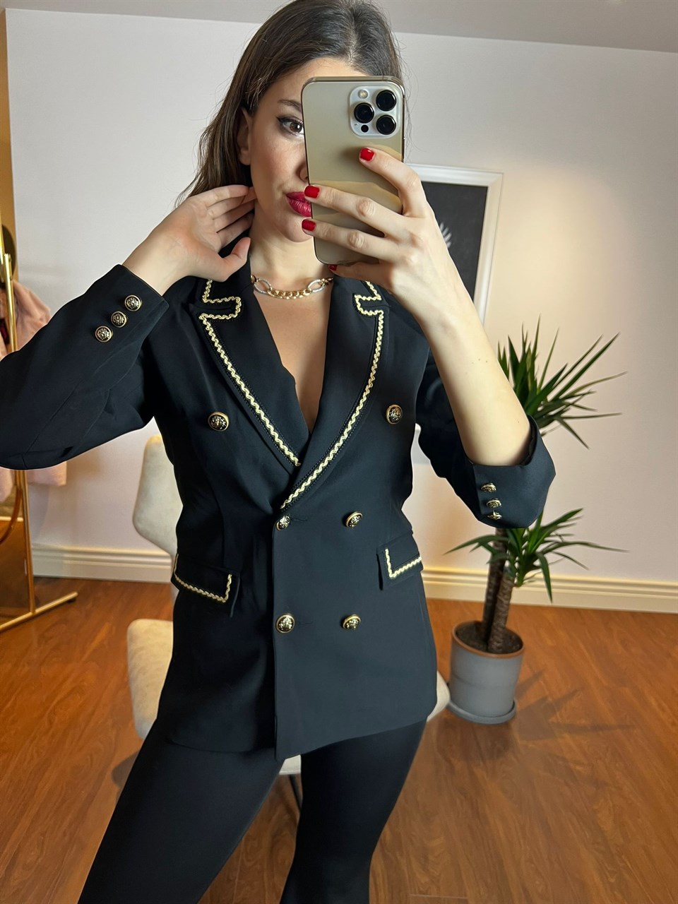 Gold Düğmeli Blazer Ceket Siyah 23K51129-001