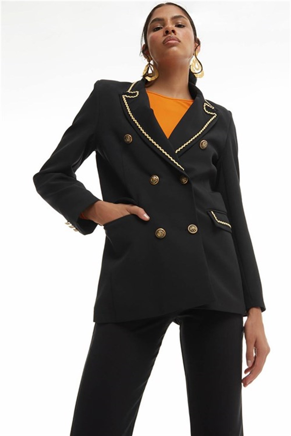 Gold Düğmeli Blazer Ceket Siyah 23K51129-001