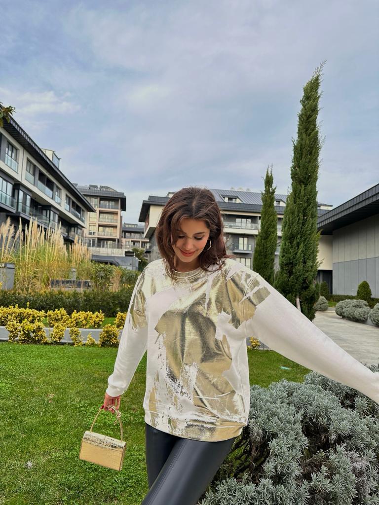 Gold Varak Baskılı Sweatshirt 1707512