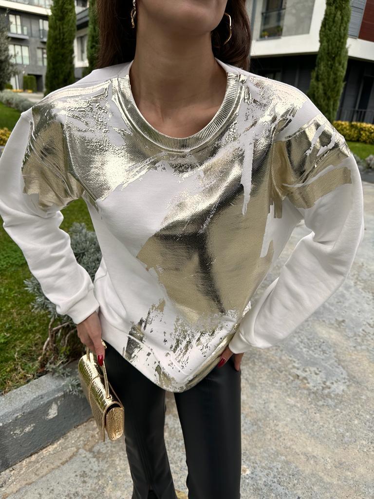 Gold Varak Baskılı Sweatshirt 1707512