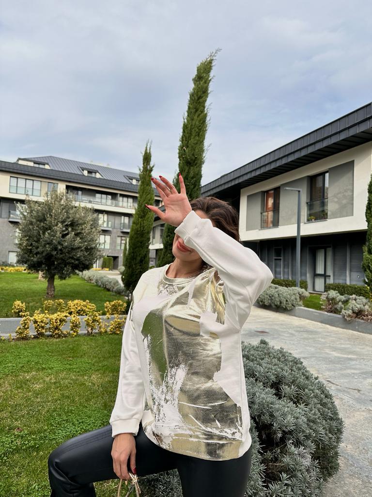 Gold Varak Baskılı Sweatshirt 1707512
