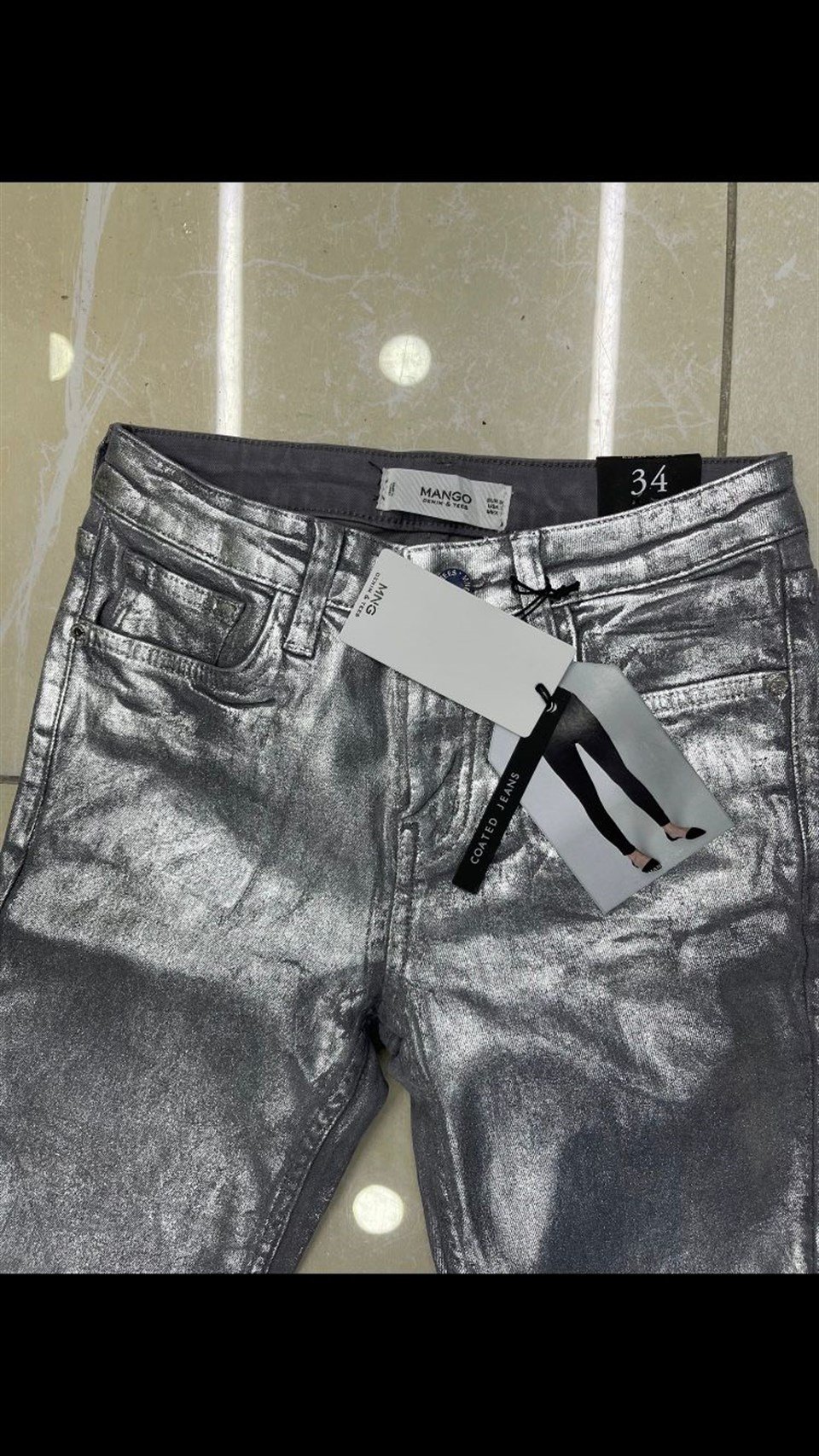 Gümüş Gri Parlak Sim Geçişli Orjinal Marka Pantolon