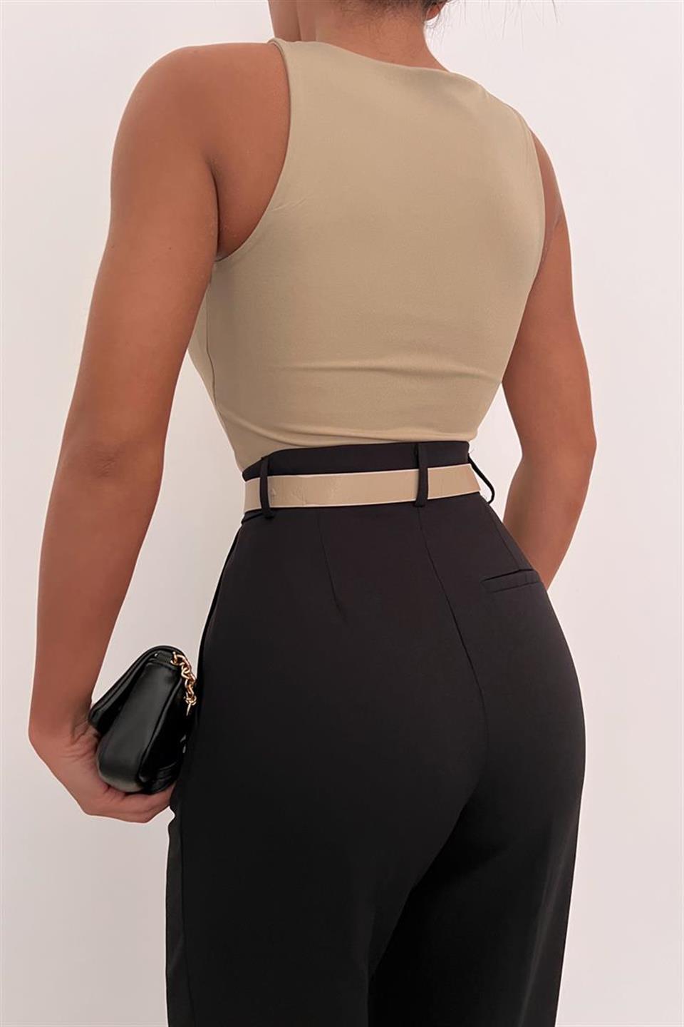Halter Yaka Basic Crop Bluz Vizon 230262