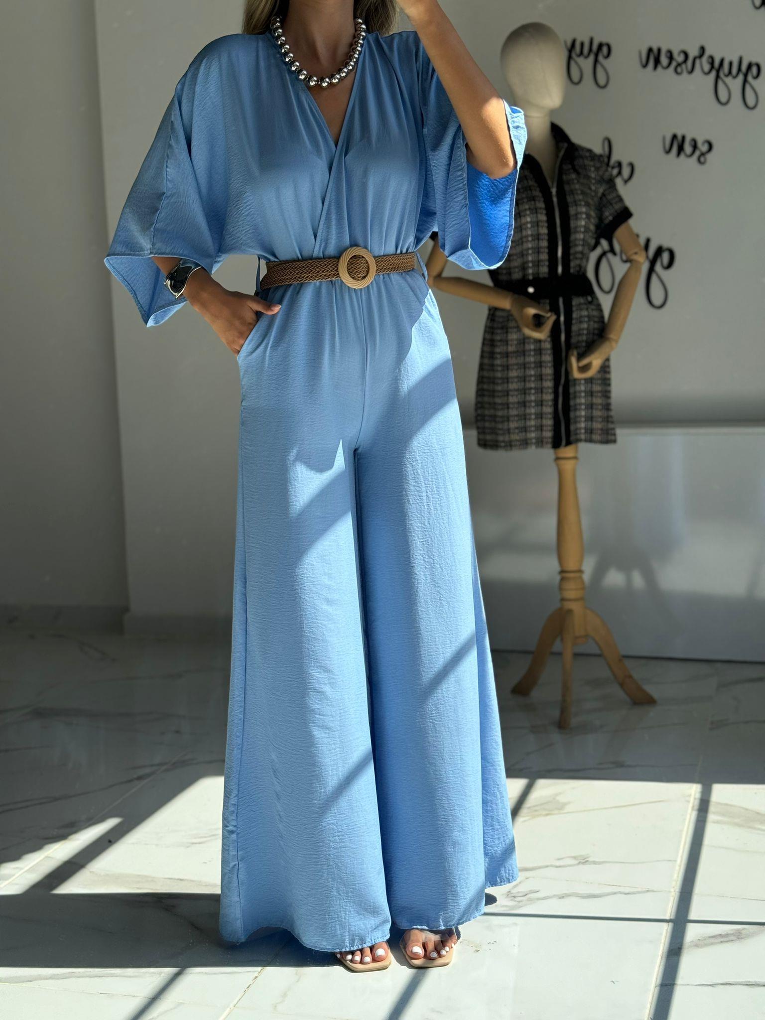 Hasır Kemerli Bebe Mavisi Tulum 070621114