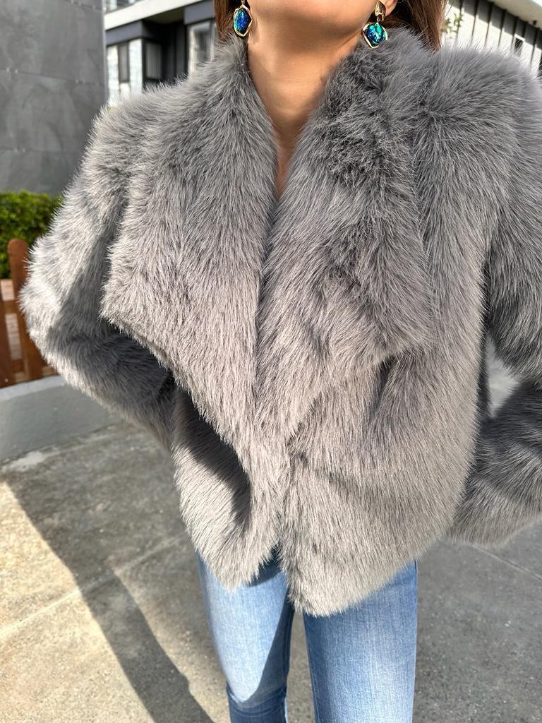 Hilda Zra Model Şal Yaka Gri Kürk 1707434