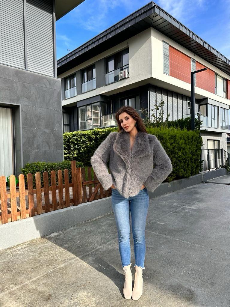 Hilda Zra Model Şal Yaka Gri Kürk 1707434